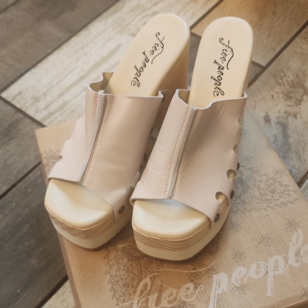 Free People Cream Wedge Sandals